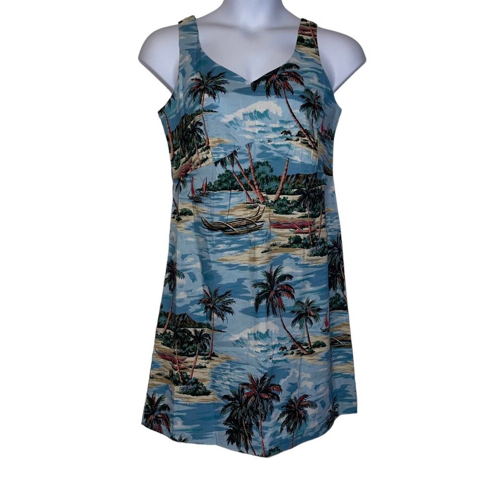 Vtg Hilo Hattie Hawaii Muumuu Beach Dress Womens 14 Blue Mumu Floral Hawaiian